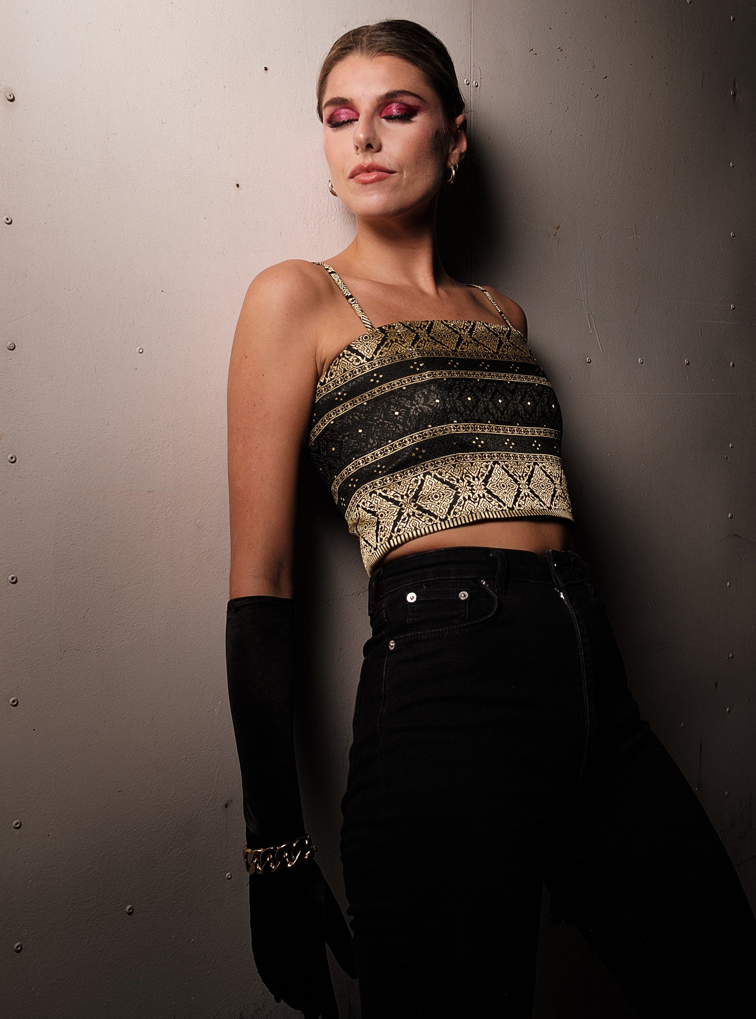 Mali Cami Top - Black Glamour